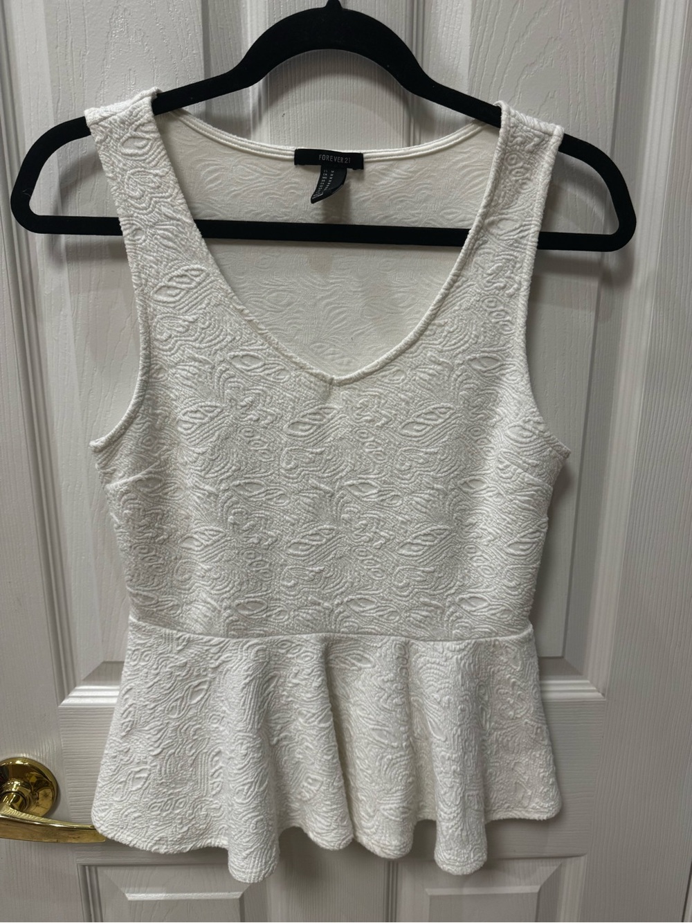 Forever 21 White Textured Peplum Tank Top